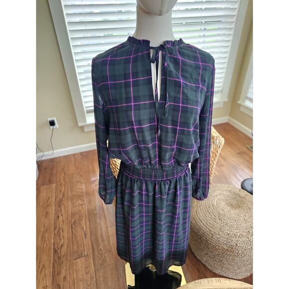 J. Crew Tartan Plaid Dress Ruffle Tie Collar Puff Sleeve Academia Preppy M NWT - Picture 1 of 14
